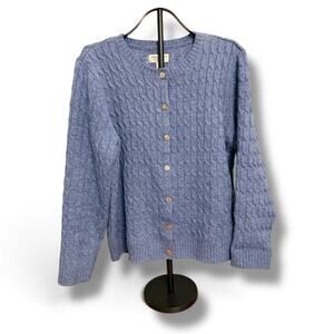 Vintage Norm Thompson 100% Wool Cable Knit Cardigan Sweater XL Blue